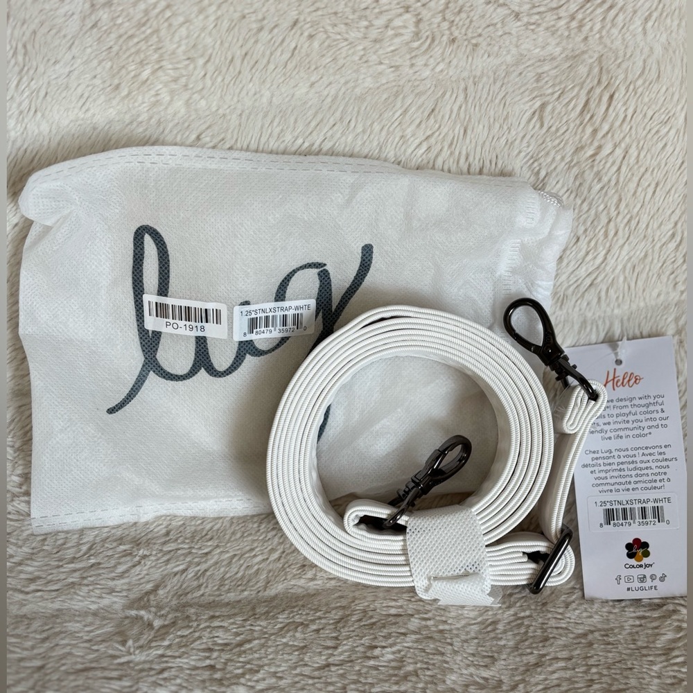 NWT Lug 1.25in Satin Luxe Adjustable Strap (not the webbed version) - White
